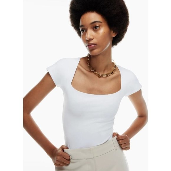 Aritzia Babaton Contour Straight Neck Bodysuit Square-neck cap-sleeve bodysuit L - Picture 8 of 16
